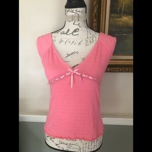 🩷Jazzie Pink V-Neck Cap Sleeve Bow Blouse